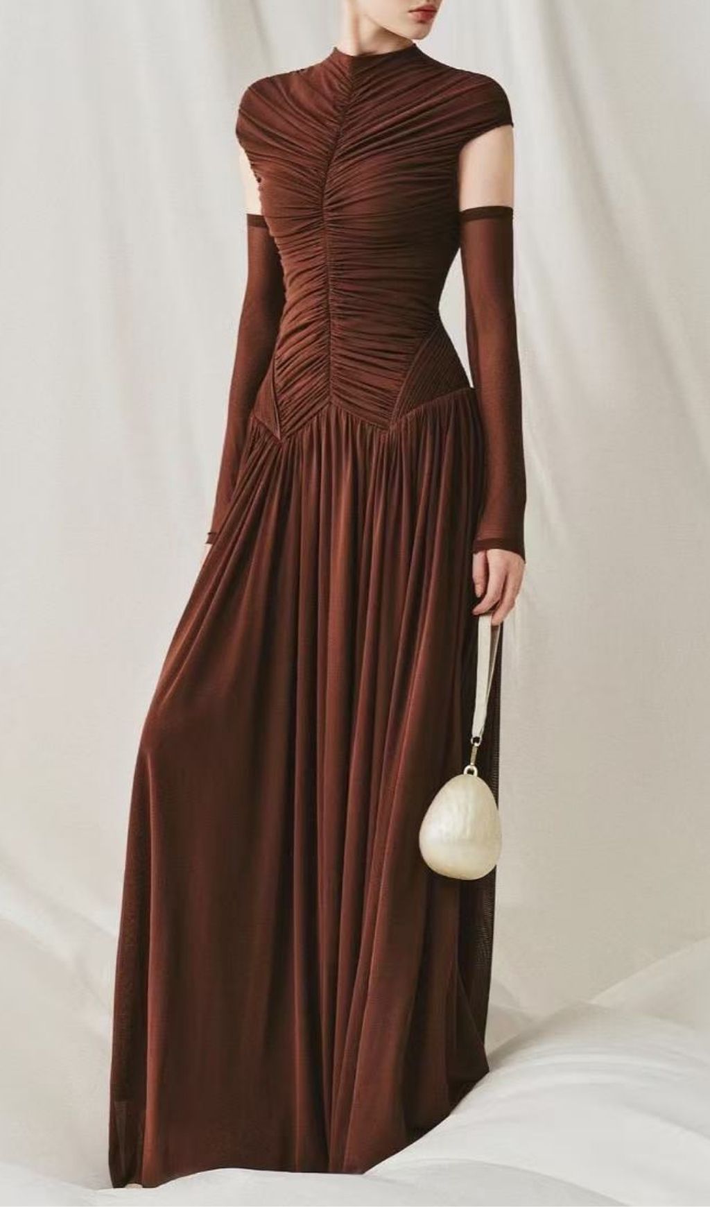Fashionslee Women Kiele Brown Ruched Maxi Dress