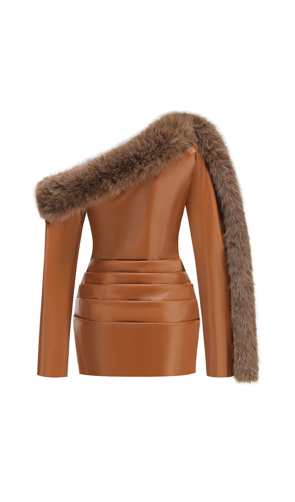 Fashionslee Women João Long Sleeve Fur Detail Faux Leather Mini Dress