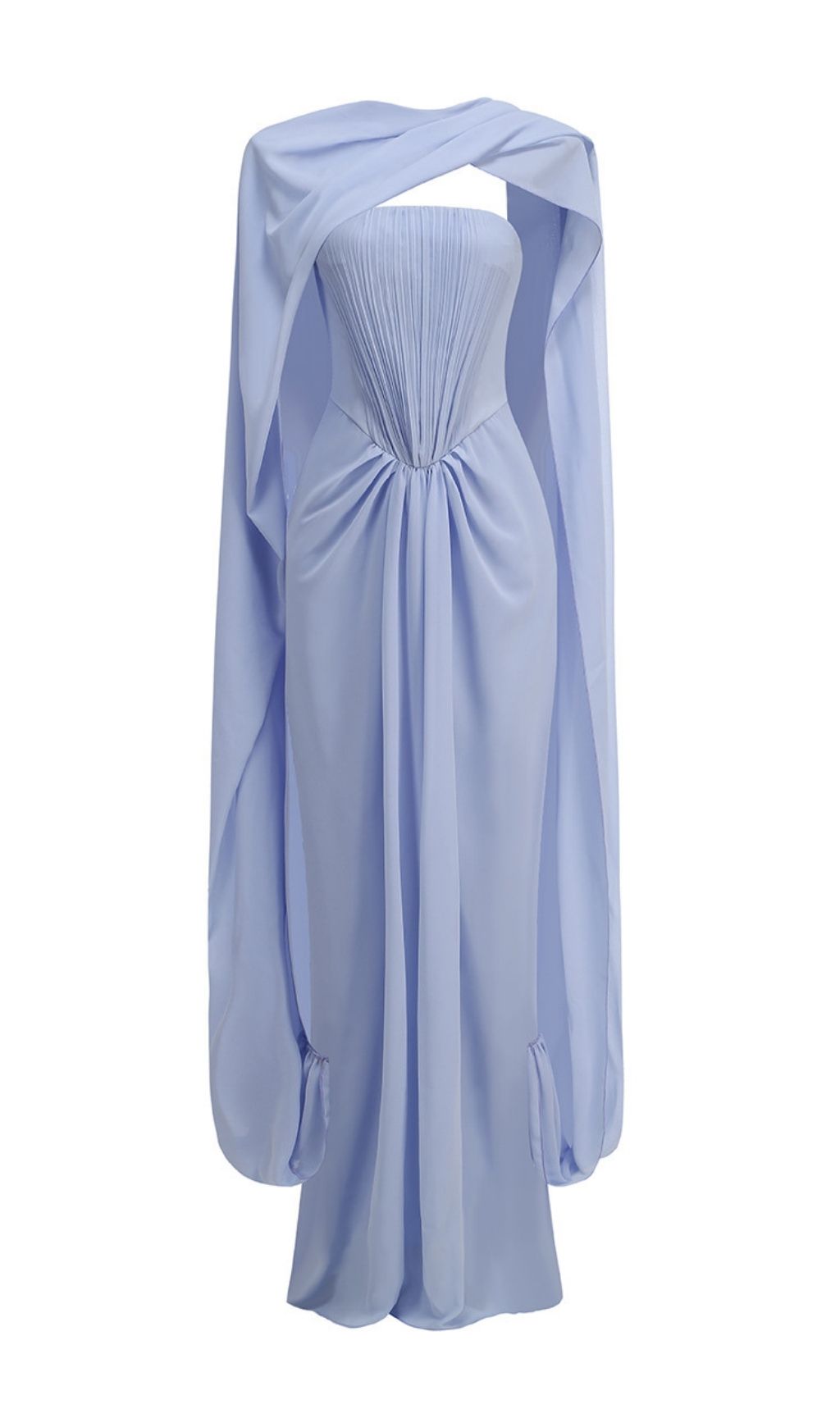 004014276d758d74930ecb4cda2b4e93.jpg Fashionslee Women Kayley Blue Strapless Pleated Maxi Dress With Shawl