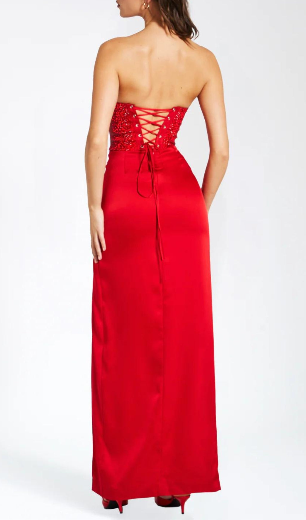 Fashionslee Women April Red Crystal Corset Gown