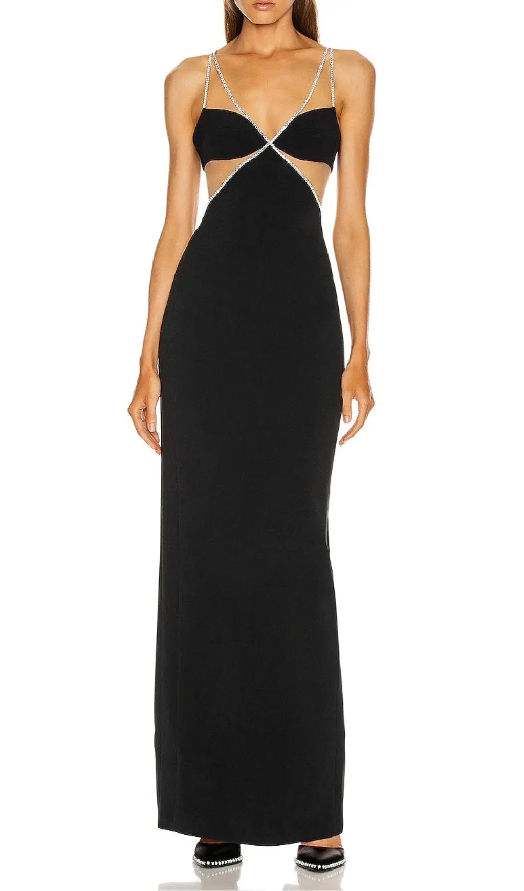 Fashionslee Women Black Diamond Mesh Maxi Bandage Dress