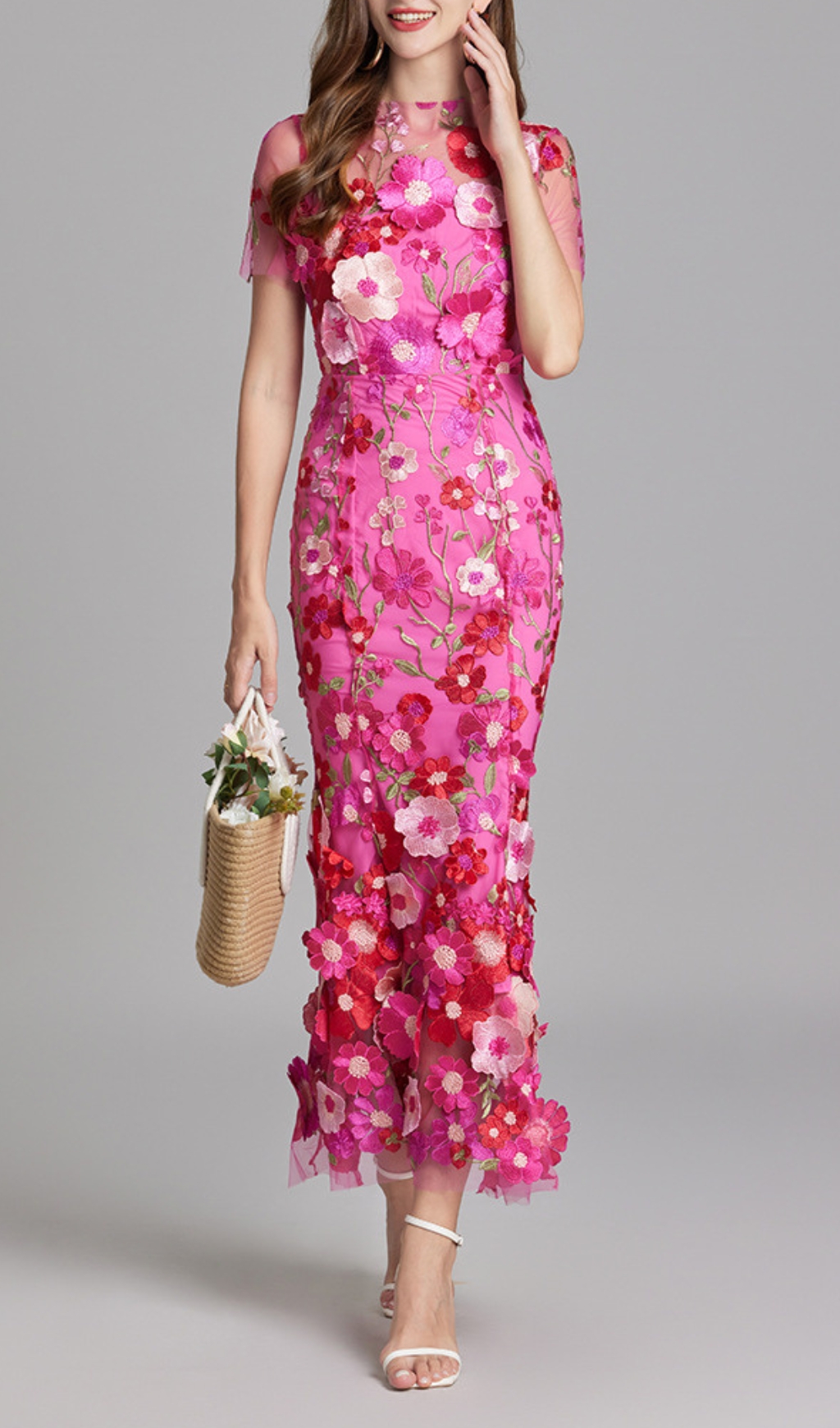 0079246b8db3af3dbb31a38b6abfeebd.jpg Fashionslee Women Carol Rose Red Floral Embroidery Mesh Fishtail Midi Dress