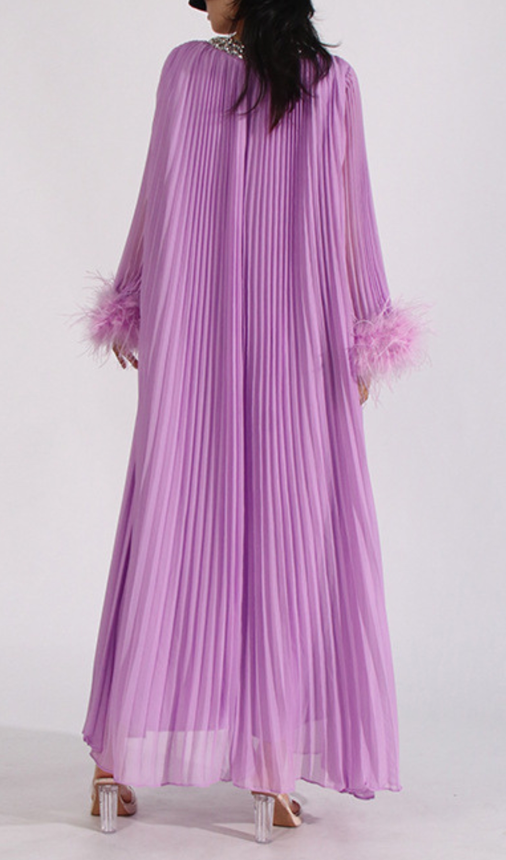 Fashionslee Women Cierra Diamond Feather Long Sleeve Maxi Dress