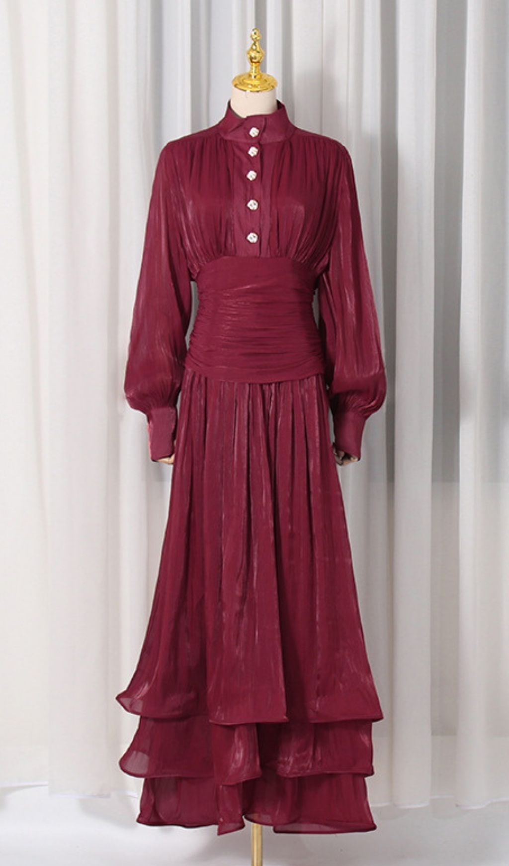 Fashionslee Women Klarika Wine Long Sleeve Maxi Dress
