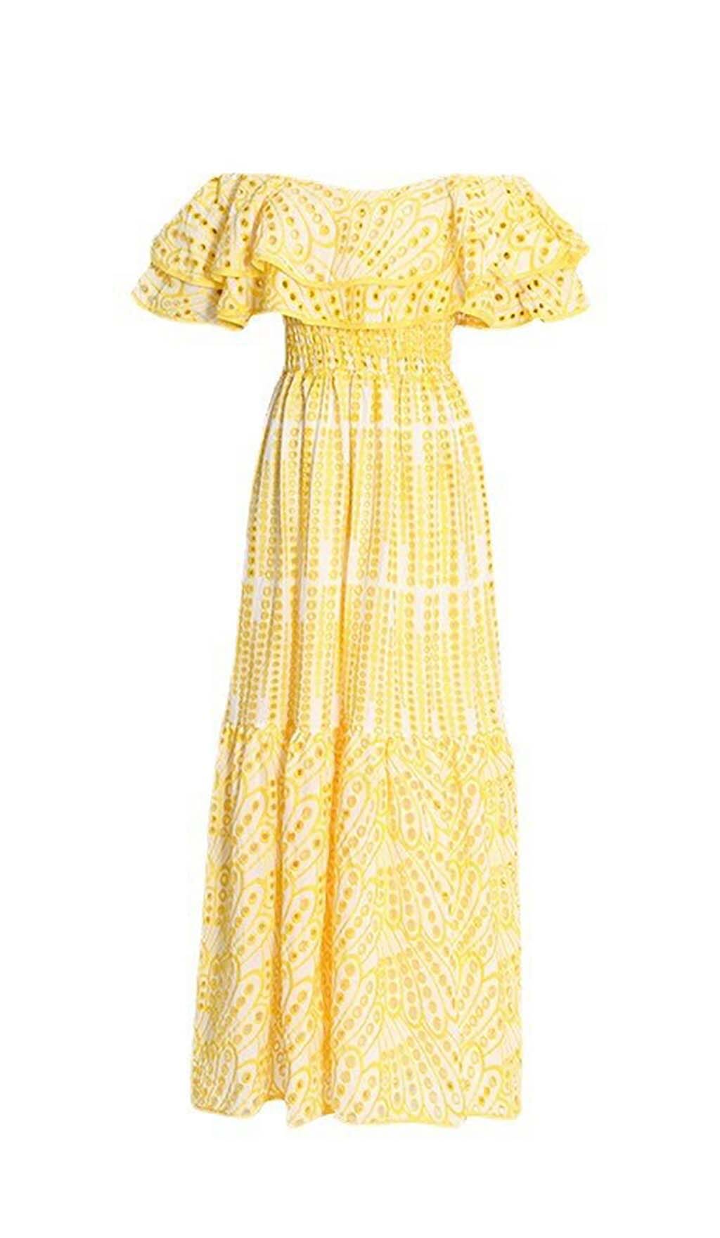 00a8fee72e25bce1e7caacbad973820a.jpeg Fashionslee Women Ruffle Cold Shoulder Midi Dress In Yellow