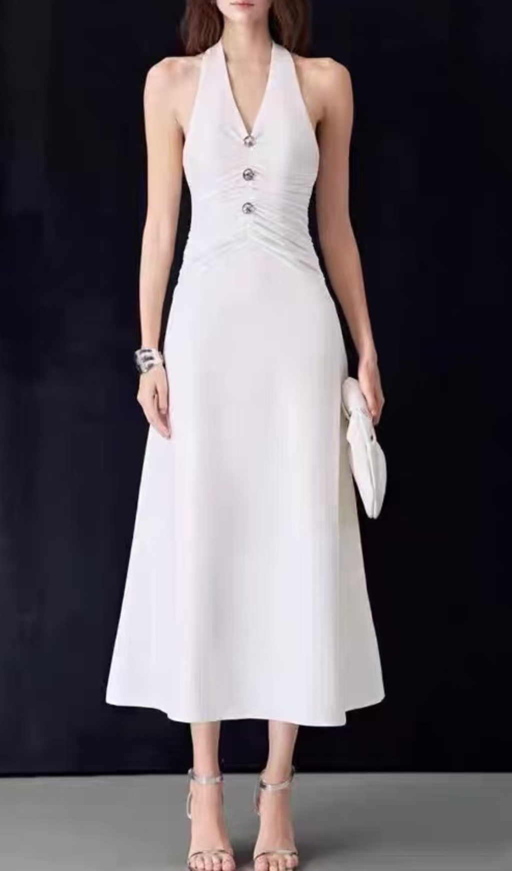 Fashionslee Women Genica White Halter Midi Dress