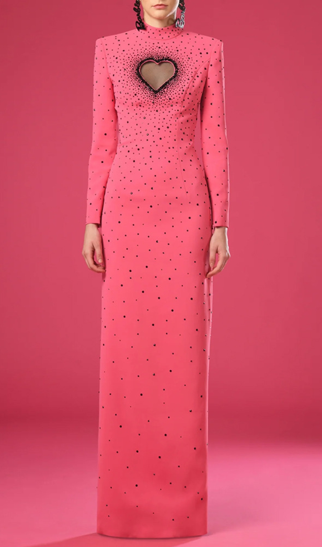 Fashionslee Women Duri Pink Heart Embellished Long Sleeve Maxi Dress