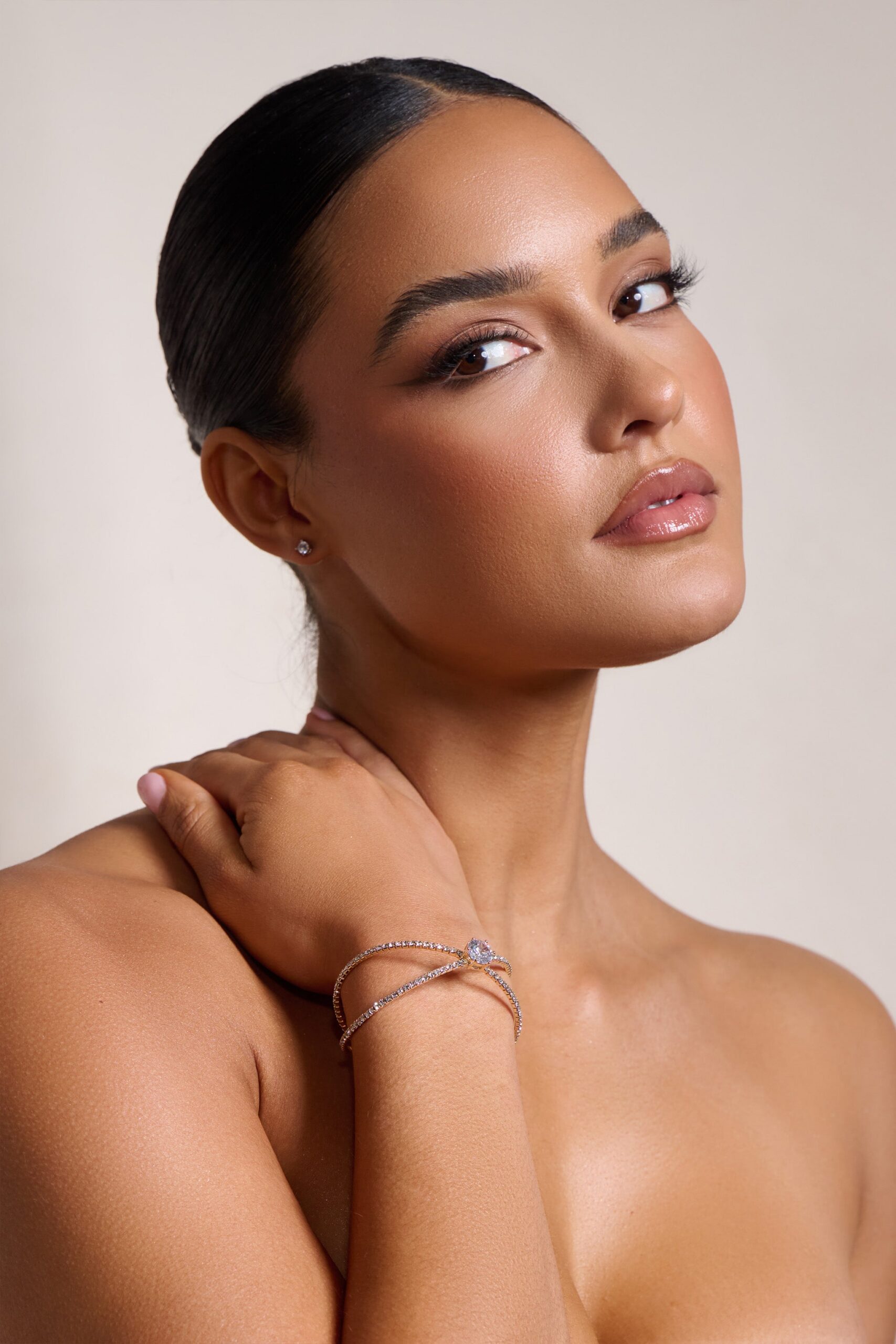 Fashionslee Women Gold Diamante Pendant Cuff Bracelet