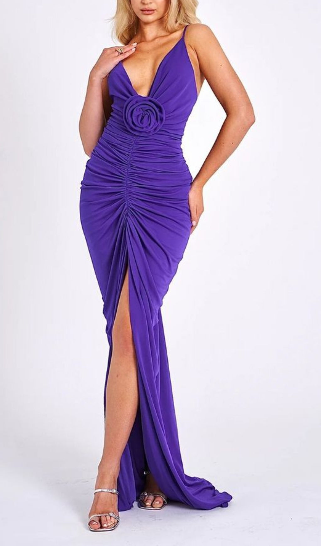 Fashionslee Women Flower-Embellished Plunge Maxi Dress In Amethyst