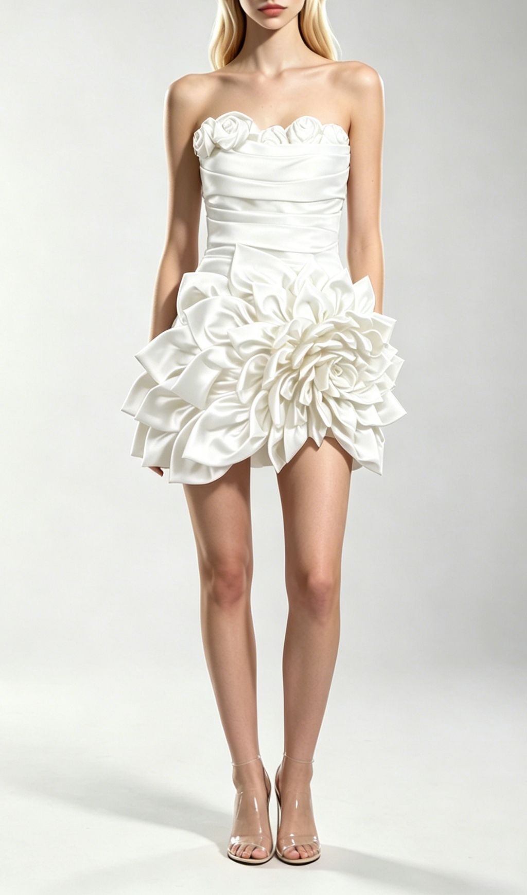 Fashionslee Women Korina White Strapless 3D Flower Mini Dress