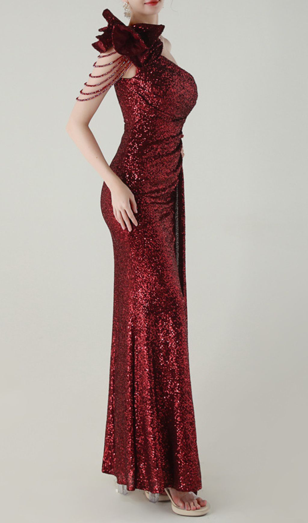 00f5337ff3842447f6c5579a75987364.jpg Fashionslee Women Ikia Red One-Shoulder Sequin Maxi Dress