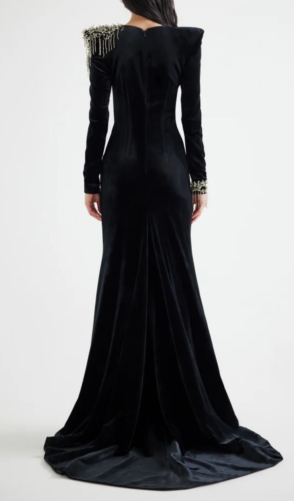 Fashionslee Women Jovia Black Long Sleeve Beaded Maxi Dress