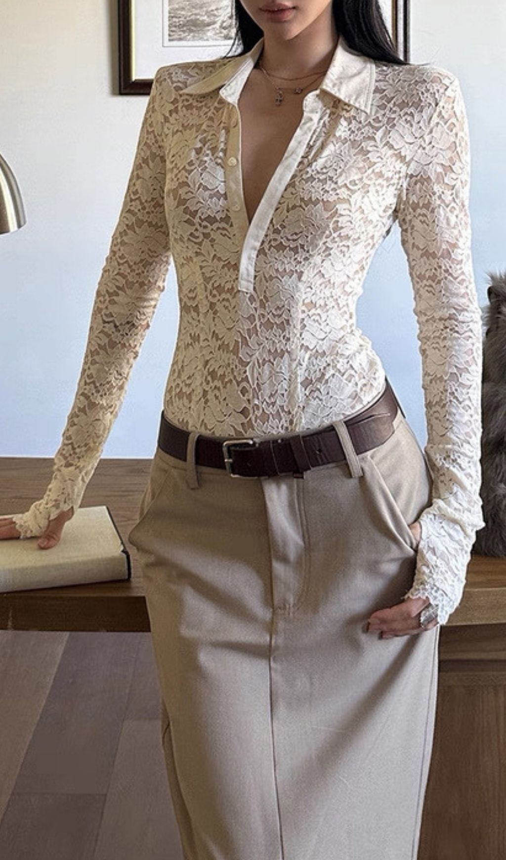 Fashionslee Women Angeni Collar Lace Top