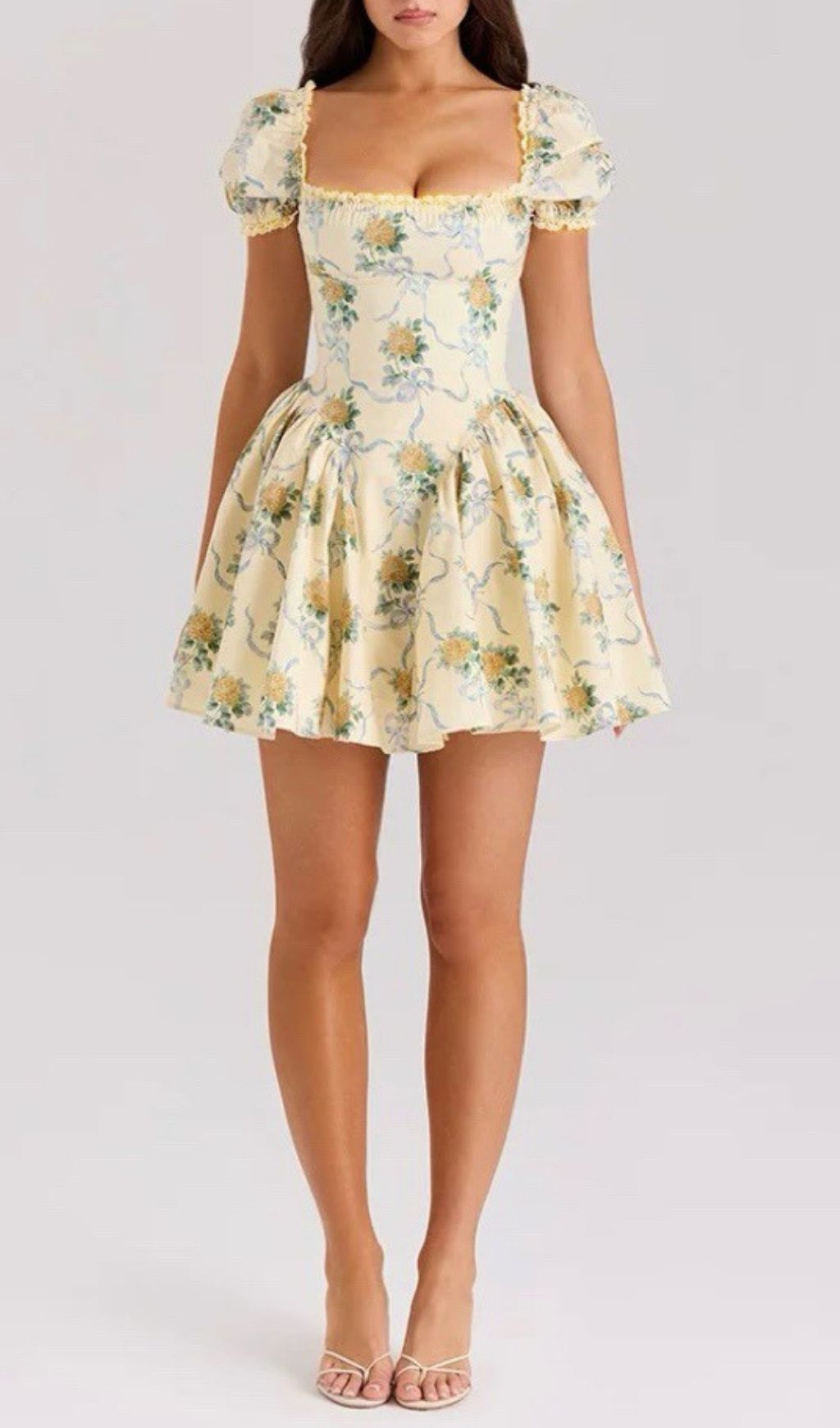 Fashionslee Women Fantasia Floral Square Neck Mini Dress