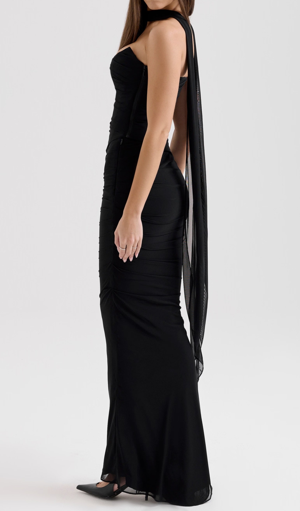 Fashionslee Women Barbie Black Corset Top Fluted Hem Maxi Dress