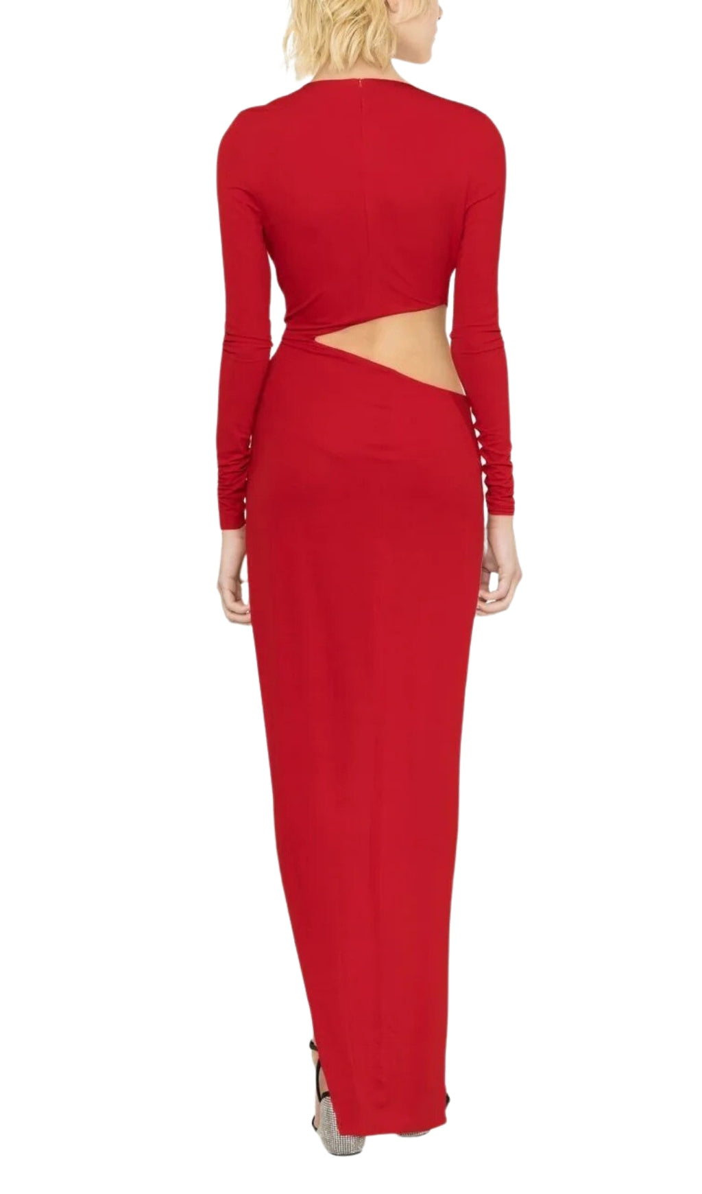 013f6a6e6c819e0a8cd18292d80984d9.jpeg Fashionslee Women Red V-Neck Long-Sleeve Split Dress