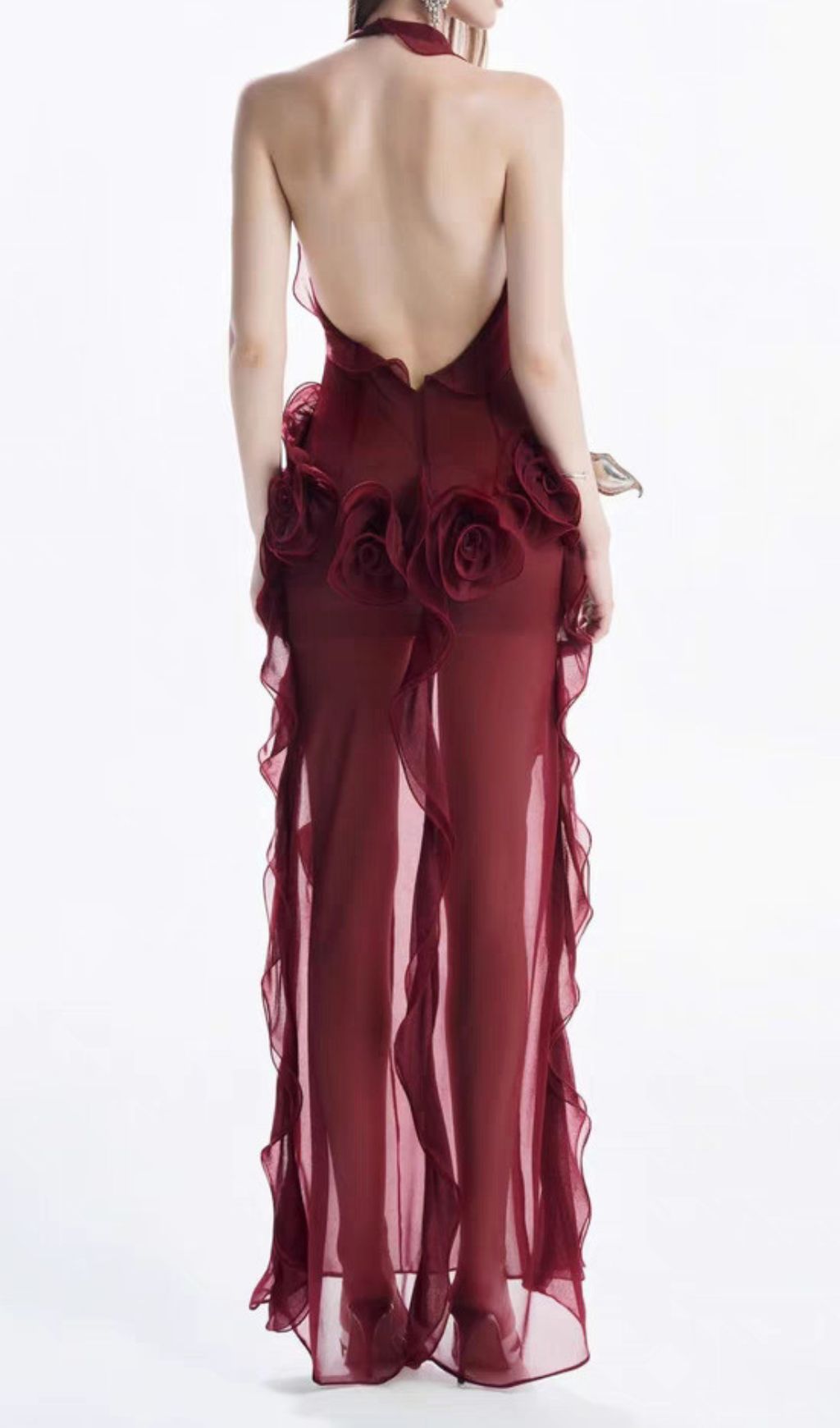Fashionslee Women Hailey Red Halter Flower Maxi Dress