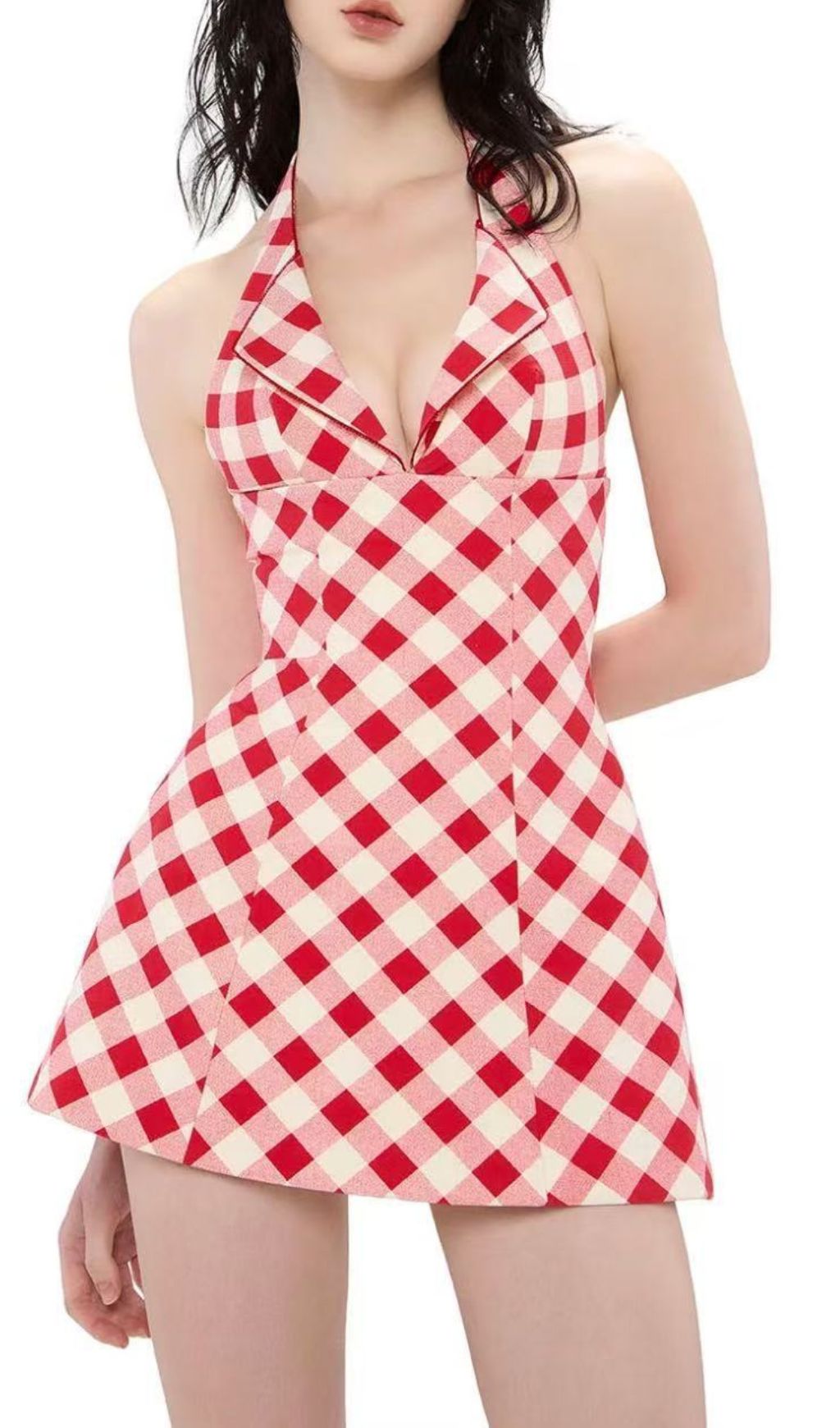 0154674a0d514018890445651f726ede.jpg Fashionslee Women Irela Halter Check Mini Dress