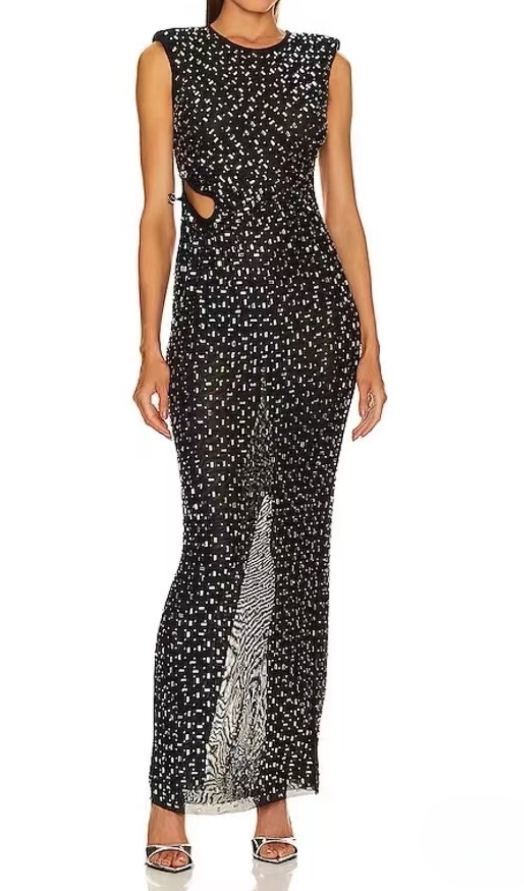 Fashionslee Women Dafina Black Crystal Maxi Dress