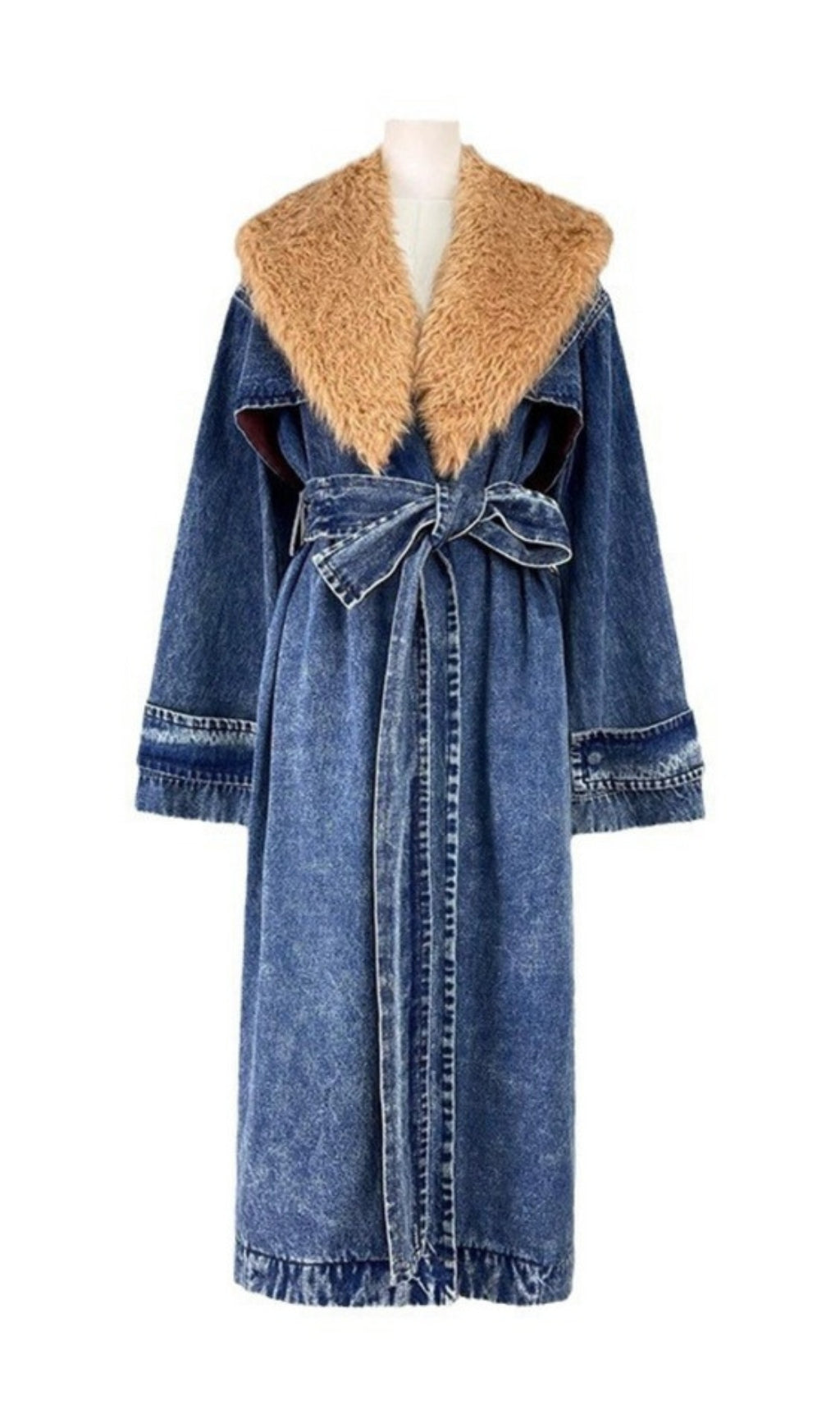 VINTAGE DENIM COAT WITH FAUX FUR COLLAR - OWNCI VINTAGE DENIM COAT WITH FAUX FUR COLLAR - OWNCI