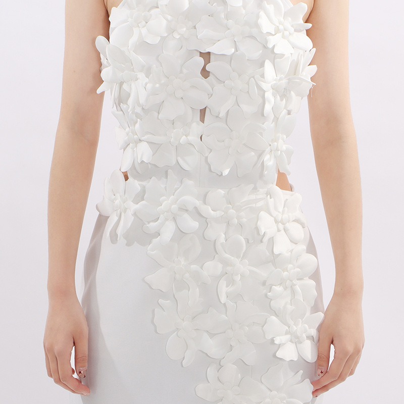 Fashionslee Women Jezel White Halter Flower Maxi Dress
