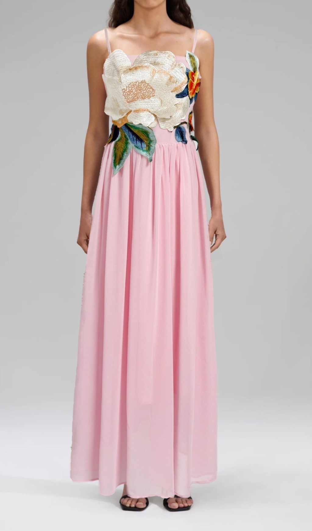Fashionslee Women Emanuele Pink Flower Embroidery Maxi Dress