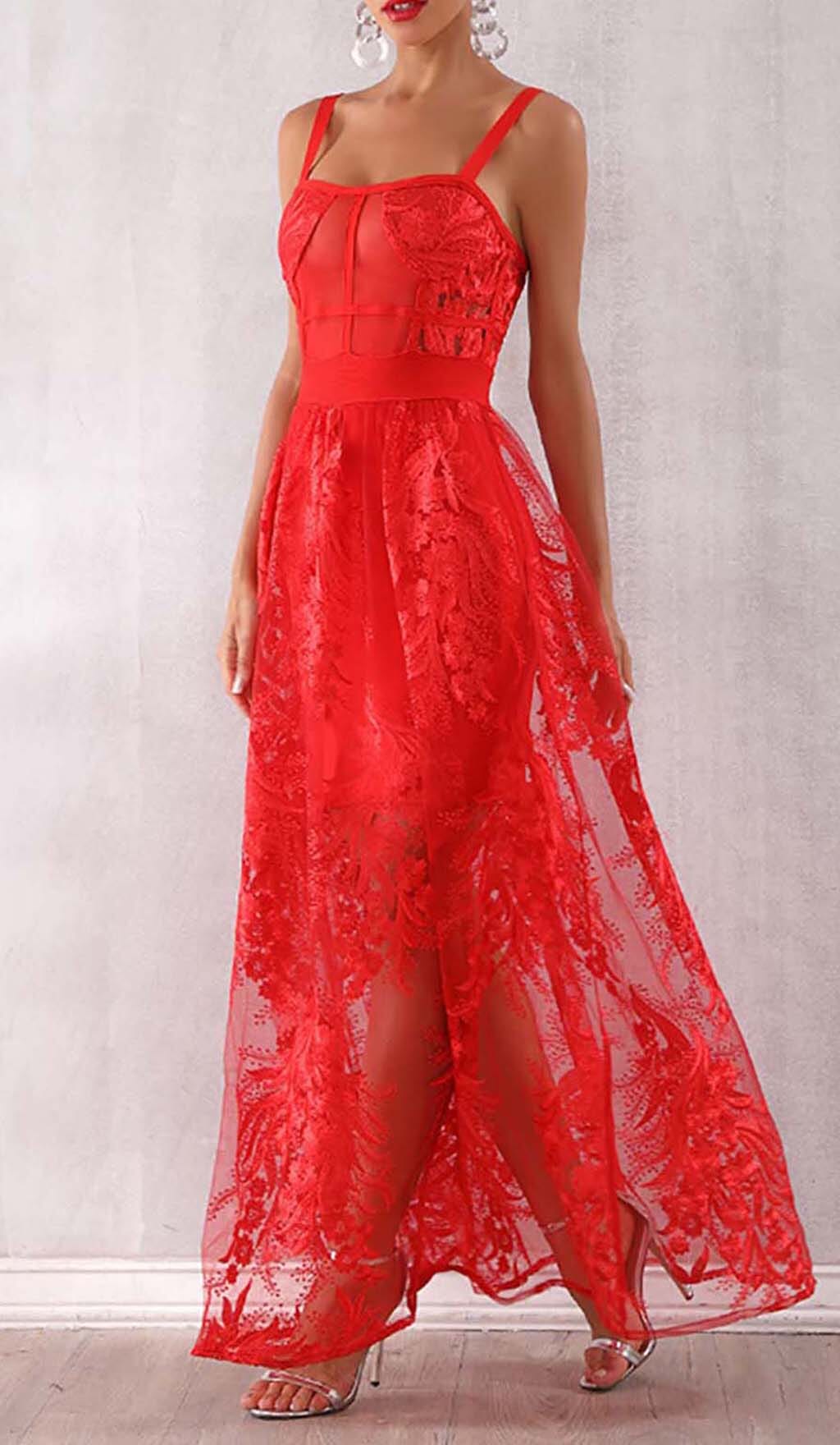 Fashionslee Women Floral Corset Lace Maix Dress In Red