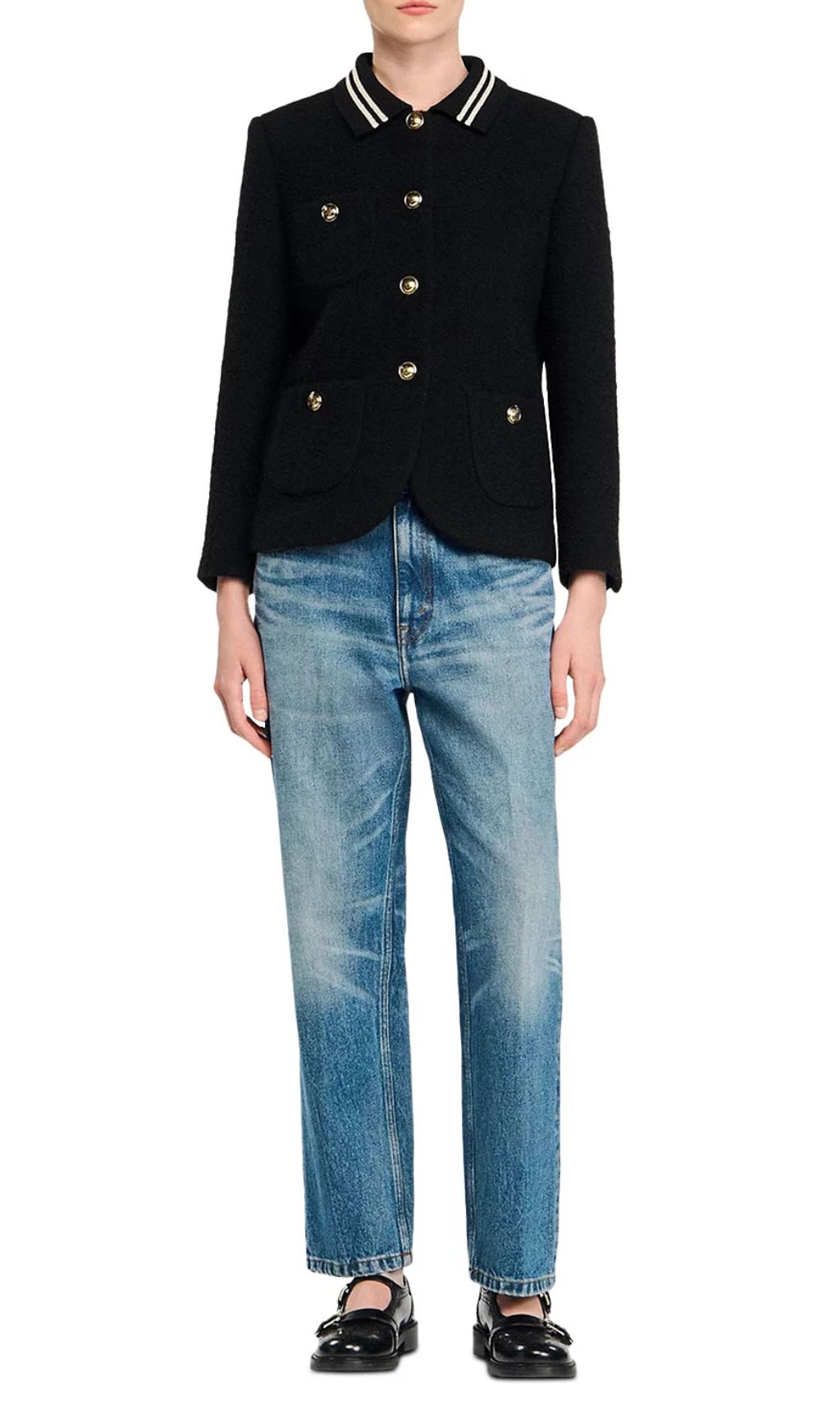Fashionslee Women Tweed Contrast Stripe Jacket