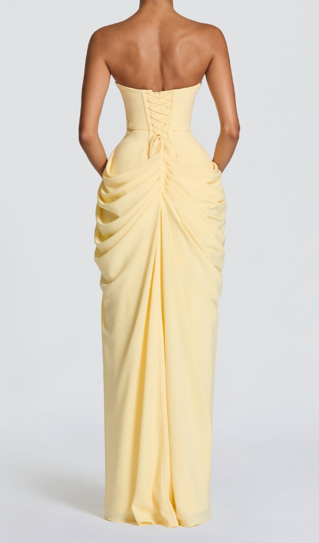 Fashionslee Women Kellyn Yellow Strapless Corset Maxi Dress