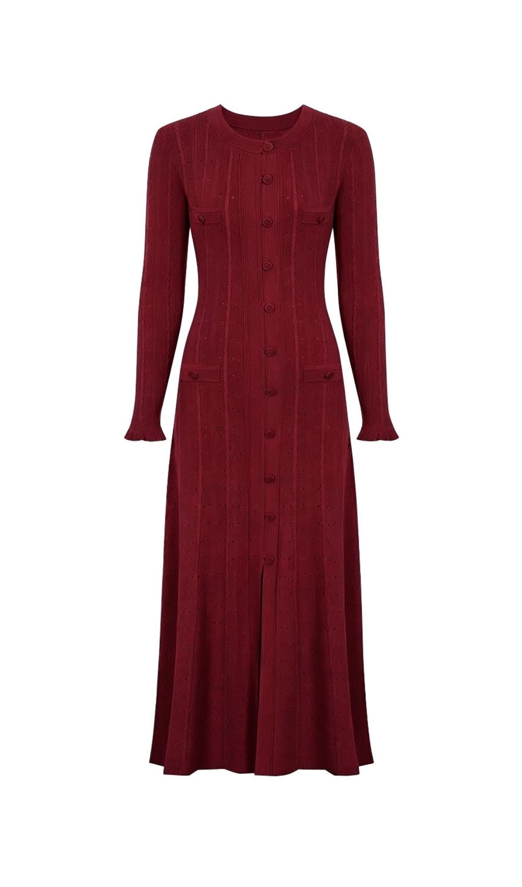 Fashionslee Women Kilenya Wine Knit Long Sleeve Midi Dress