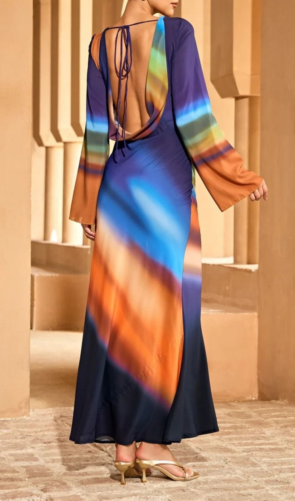 Fashionslee Women Kovra Backless Cutout Smudge Maxi Dress