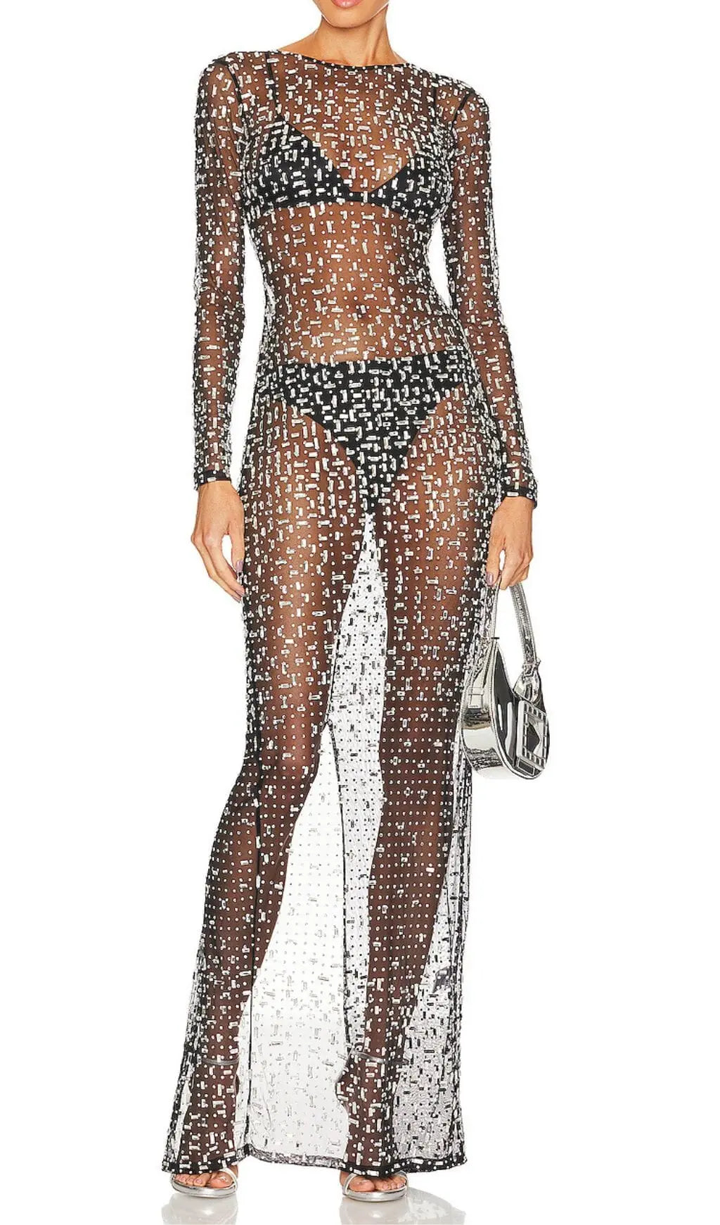 Fashionslee Women Sequin Lace Perspective Dress In Black