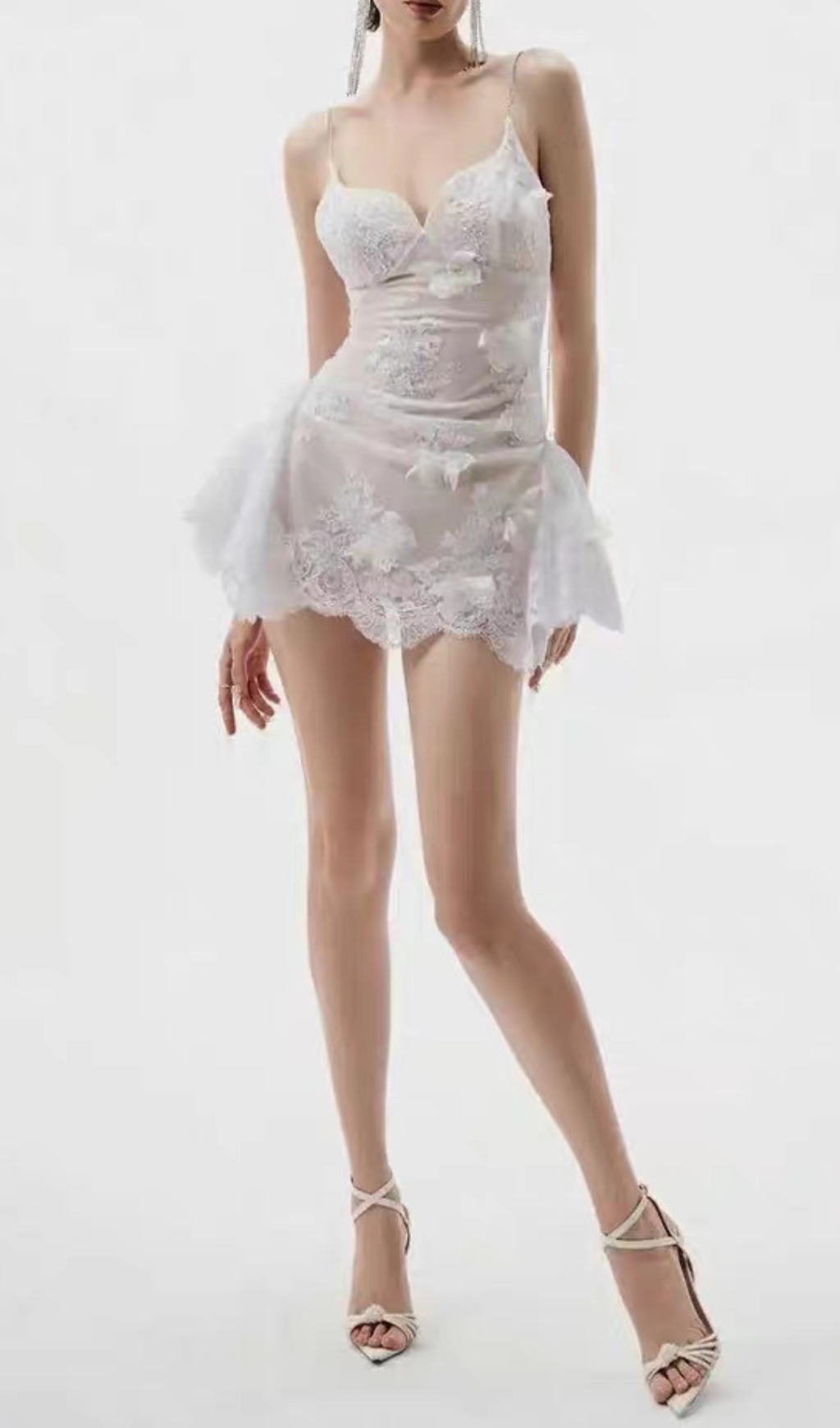 Fashionslee Women Douce White Lace Mini Dress