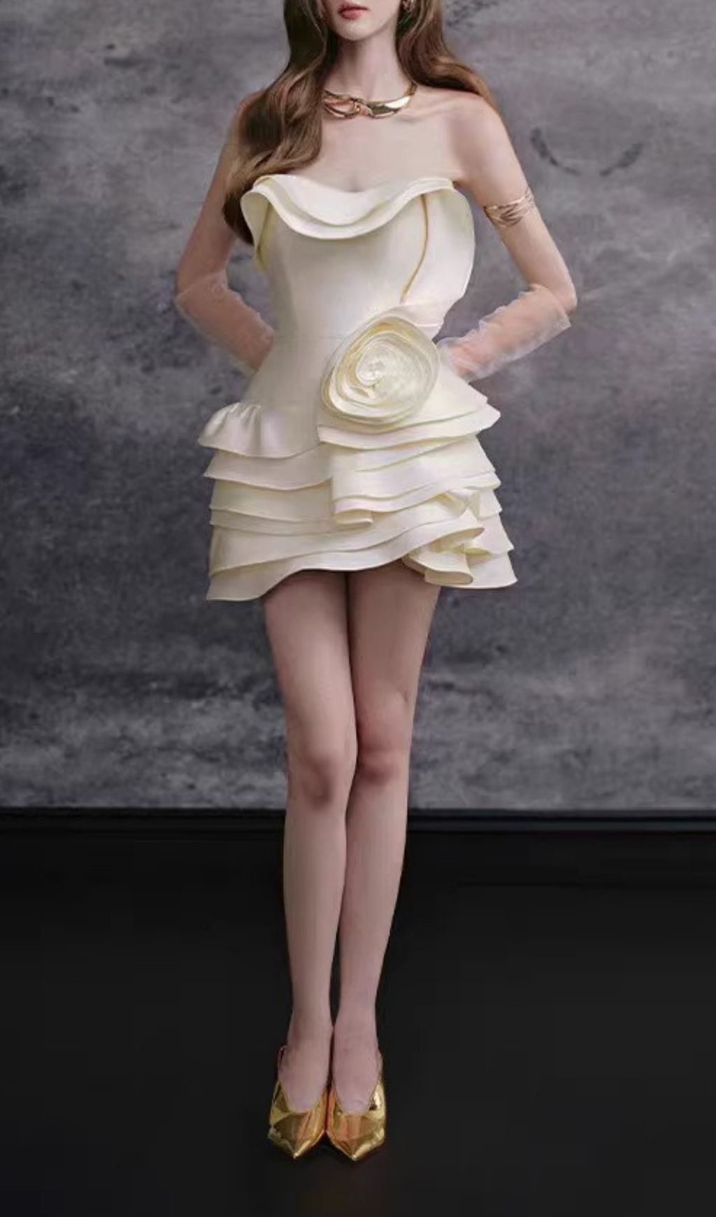 Fashionslee Women Kiraz Strapless Flower Ruffle Mini Dress