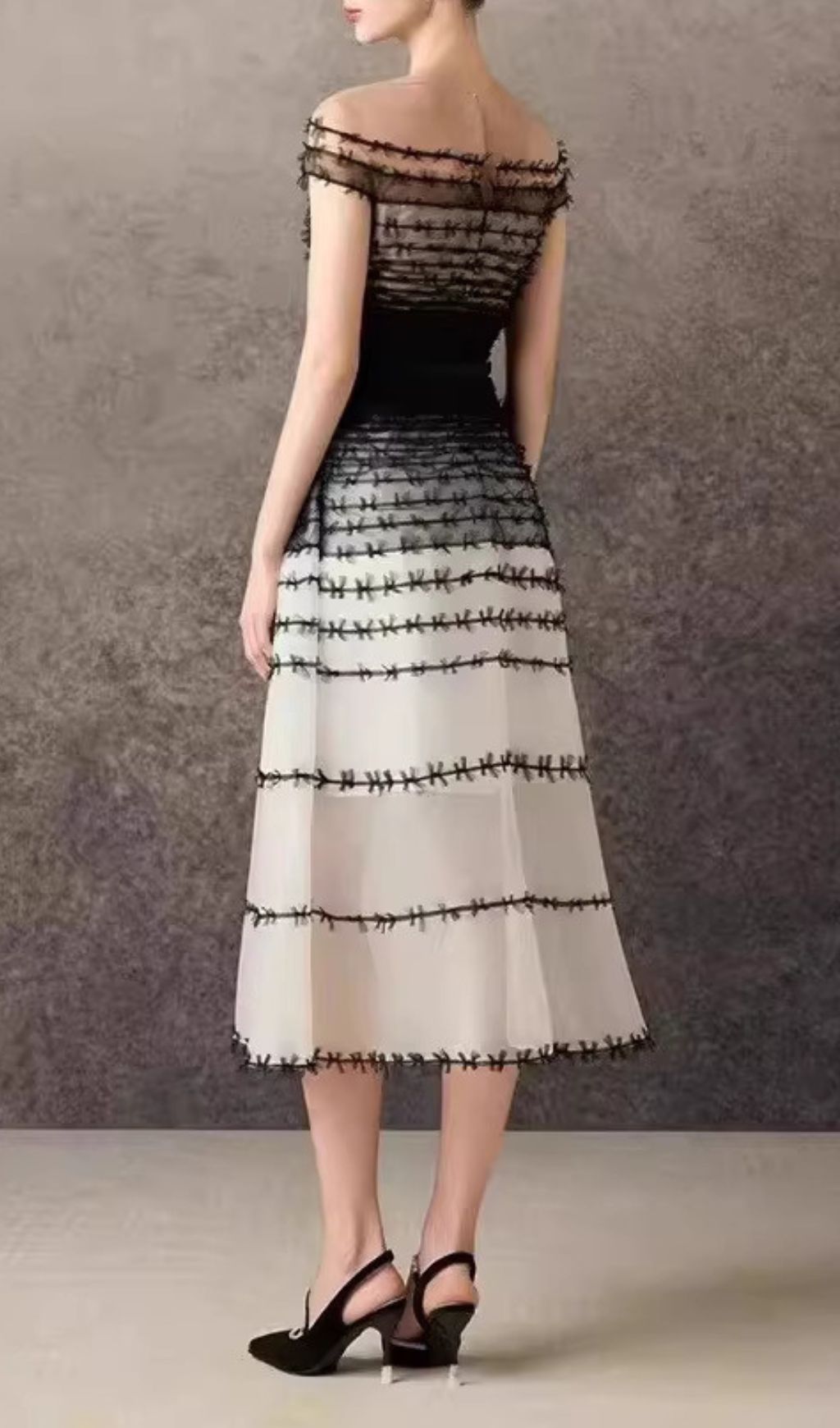 Fashionslee Women Kaidence A-line Illusion Neck Mesh Lace Midi Dress