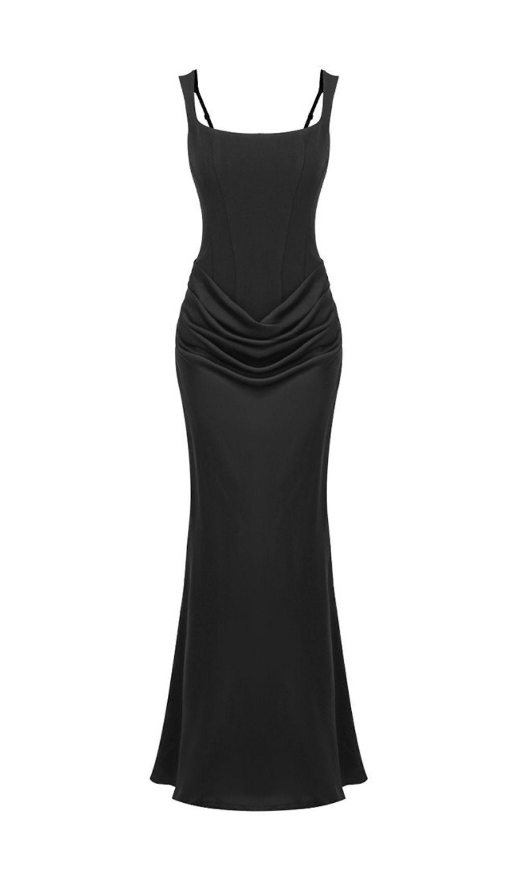 Fashionslee Women Keelia Black Strappy Corset Ruched Maxi Dress