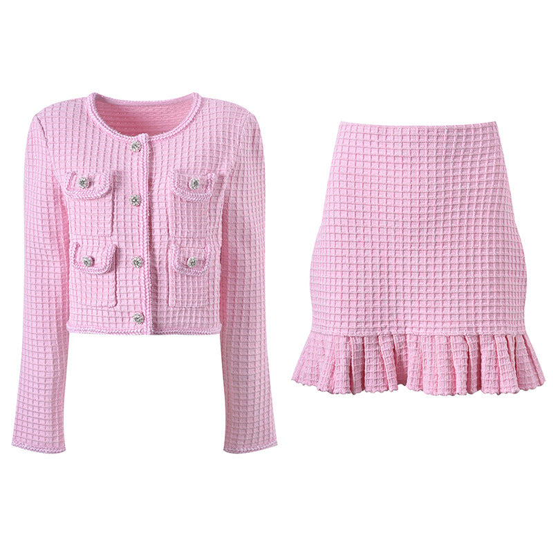 Fashionslee Women Arwen Pink Sequin Textured Knit Suit