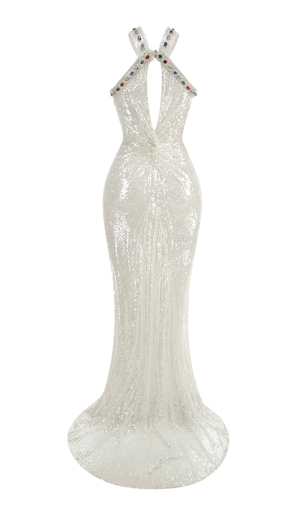 Fashionslee Women Bobbie White Halter Sequin Maxi Dress