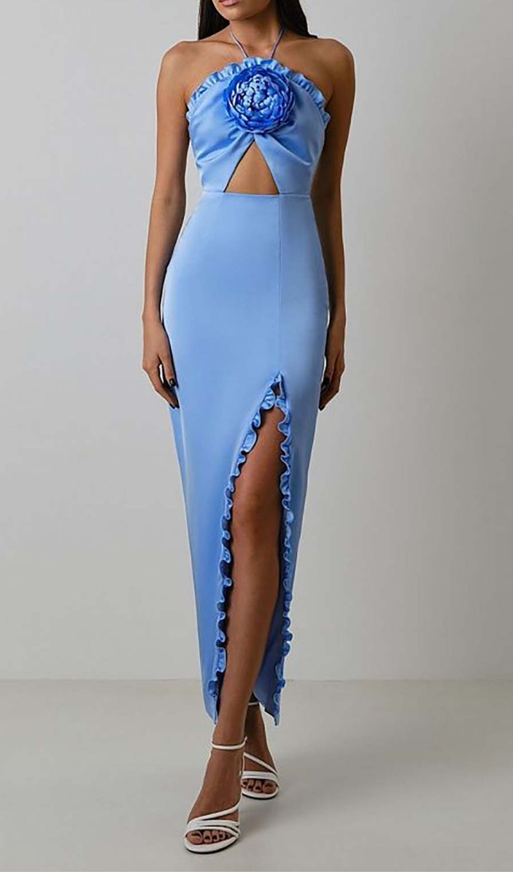 Fashionslee Women Ruffle Flower-Embellished Midi Dress In Blue