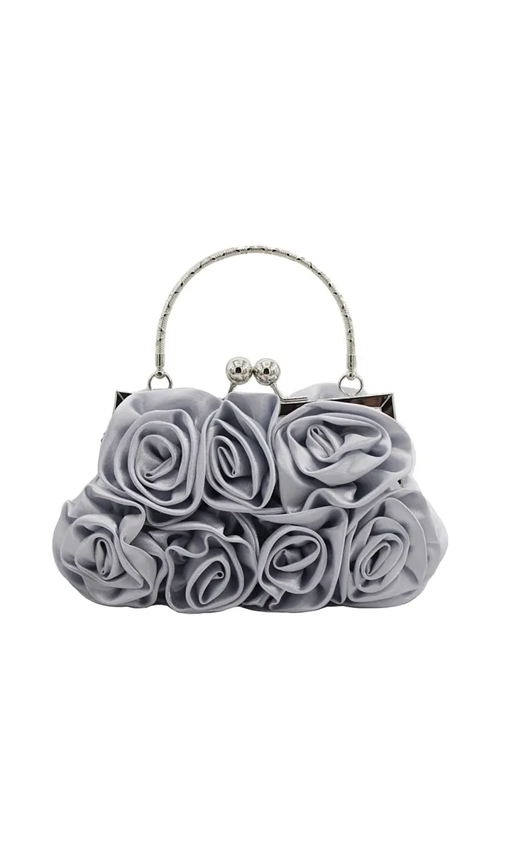 SILVER SATIN BAG TRENDING FLORAL AESTHETIC CLUTCH - OWNCI SILVER SATIN BAG TRENDING FLORAL AESTHETIC CLUTCH - OWNCI