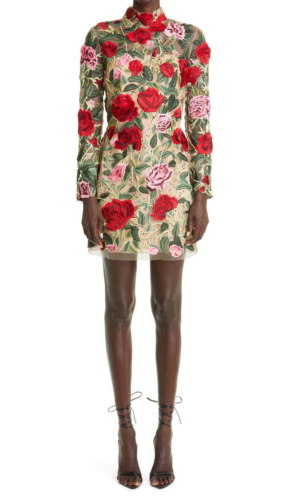 Fashionslee Women Floral Embroidery High Mini Dress
