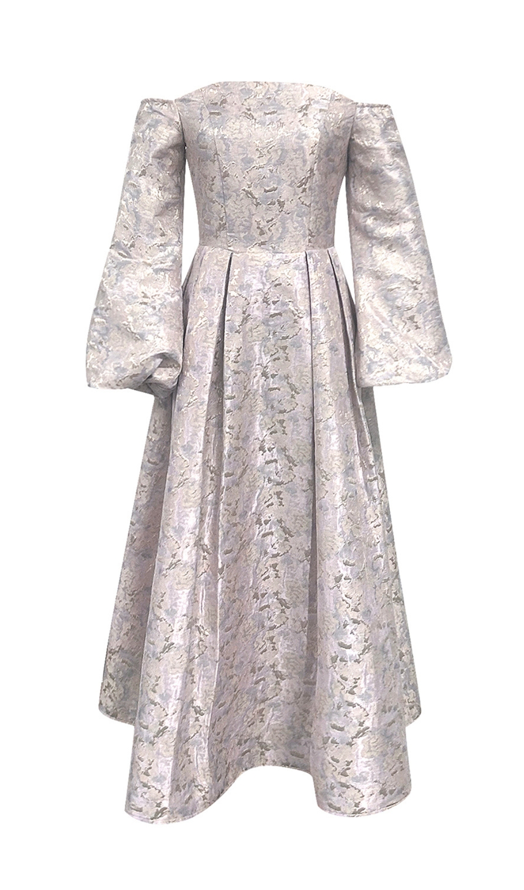 Fashionslee Women Bell Puff Sleeve Jacquard Maxi Dress
