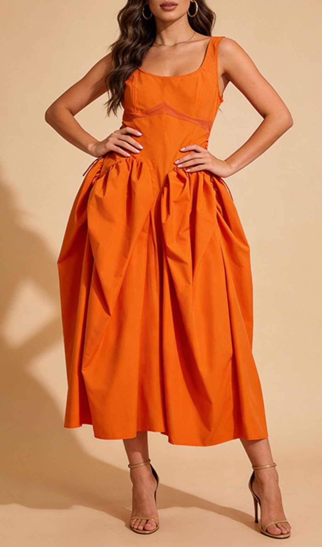 Fashionslee Women Kathryne Orange Sleeveless Midi Dress