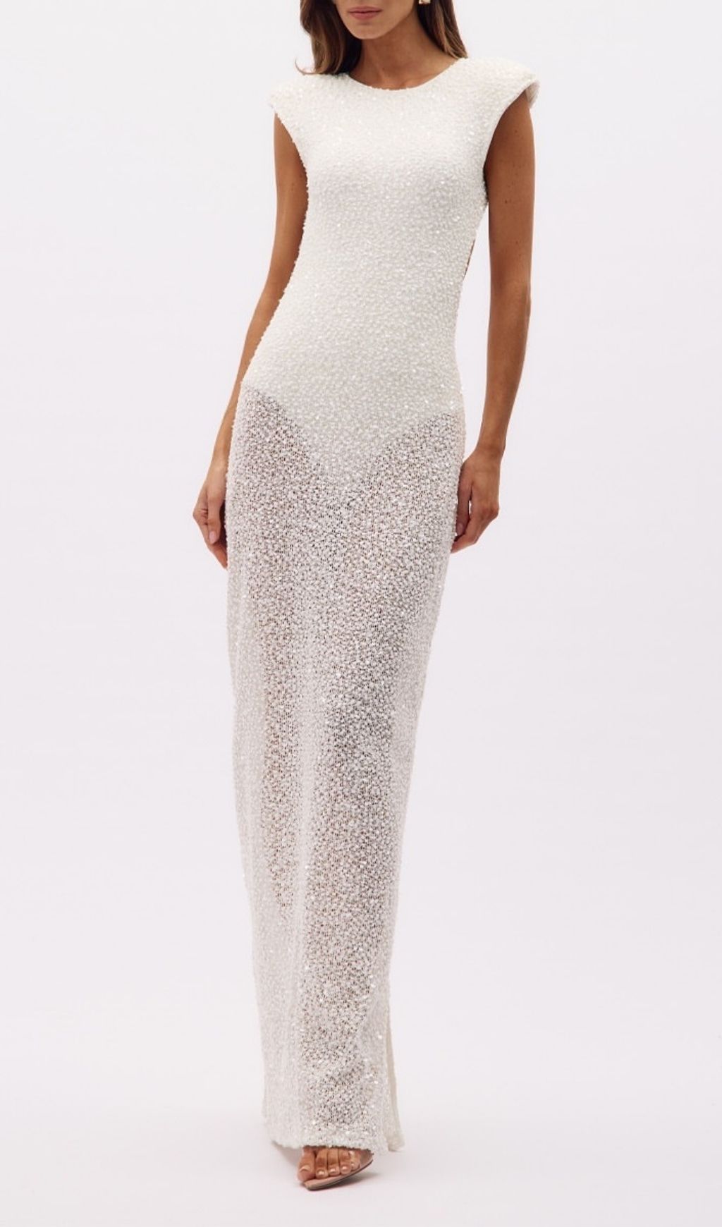 Fashionslee Women Kees White Sequin Sleeveless Backless Maxi Dress