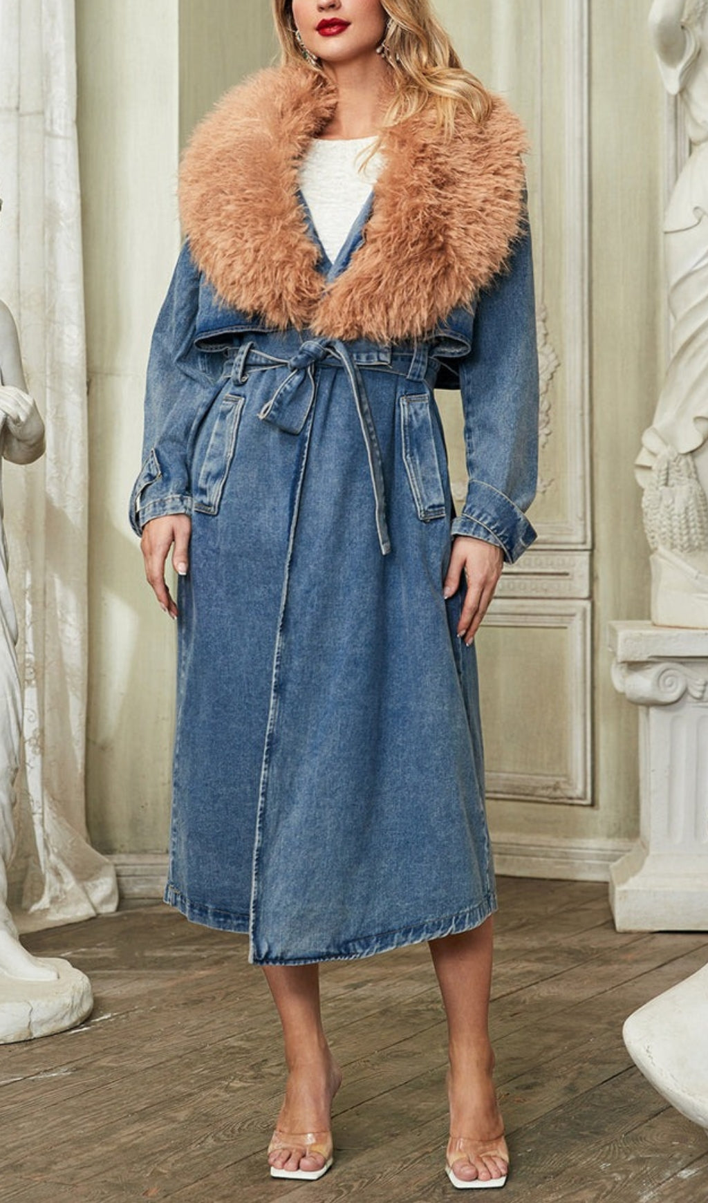 Fashionslee Women Adel Faux Fur Collar Denim Coat