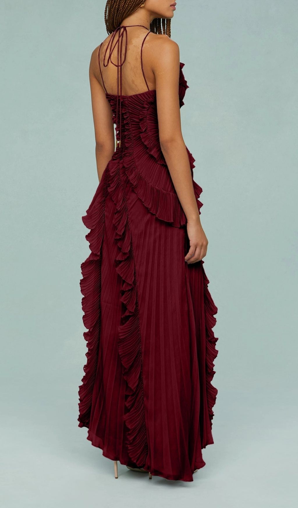 Fashionslee Women Finneas Red Halter Pleated Maxi Dress