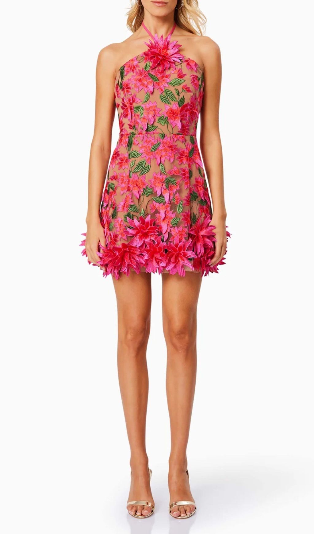 Fashionslee Women Faunia Halter Flower Mini Dress