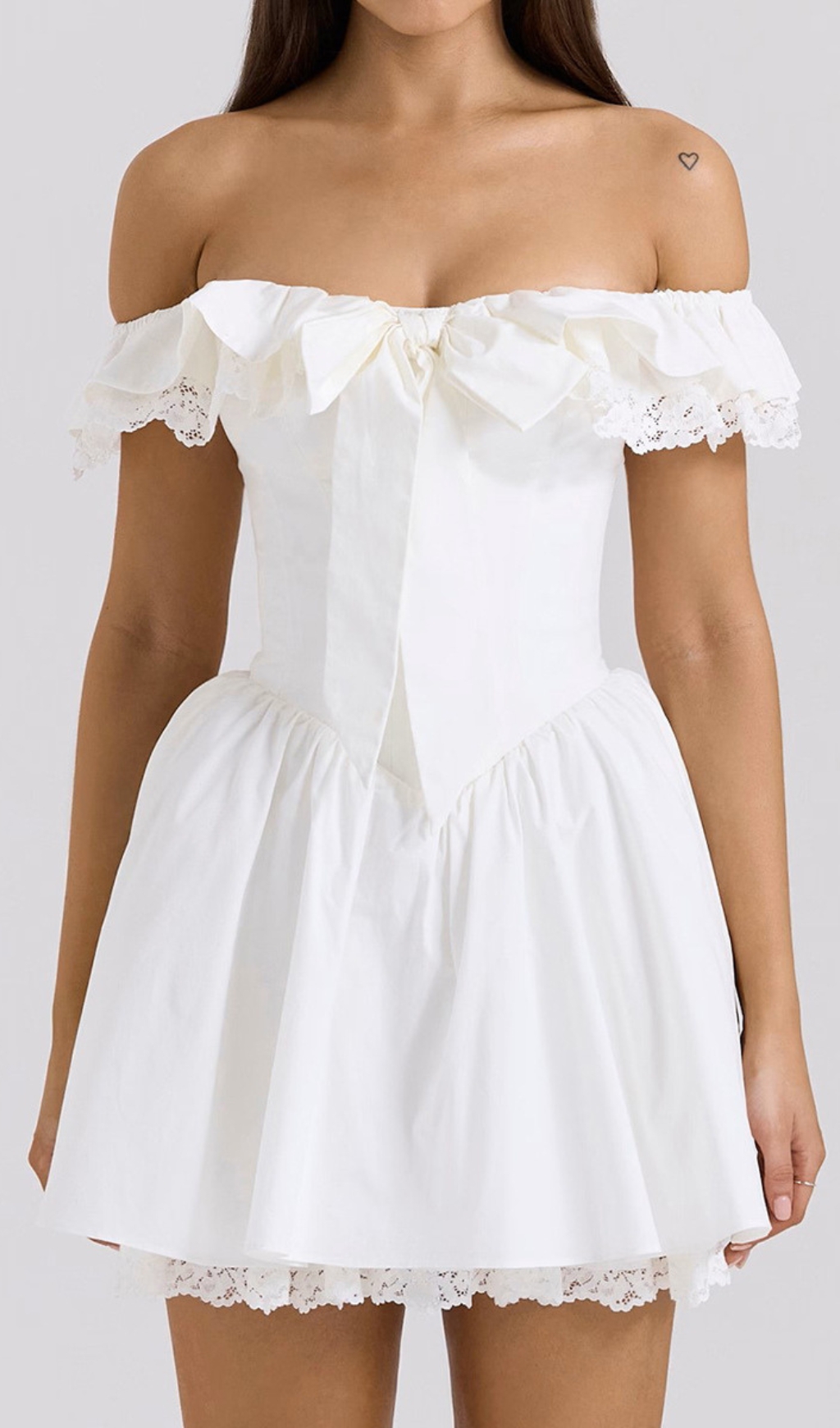 03d2d6d3ce1f36f6cbfa8f4065983783.jpg Fashionslee Women Devona White Off-Shoulder Bow Mini Dress