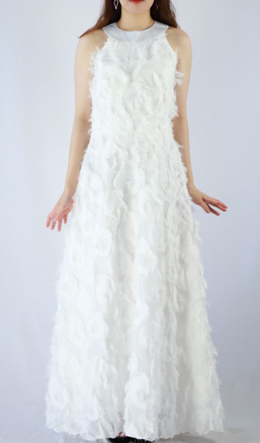 Fashionslee Women Devana White Halter Feather Tassel Maxi Dress
