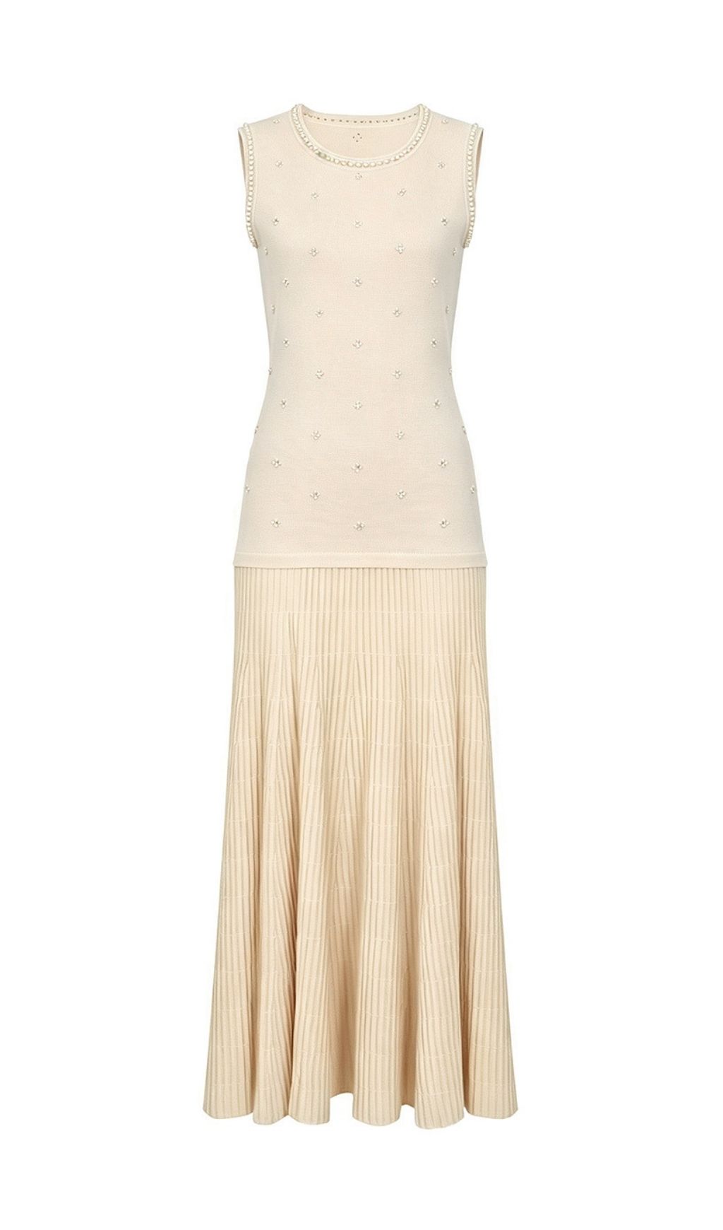 Fashionslee Women Kimberley Apricot Beaded Knit Midi Dress